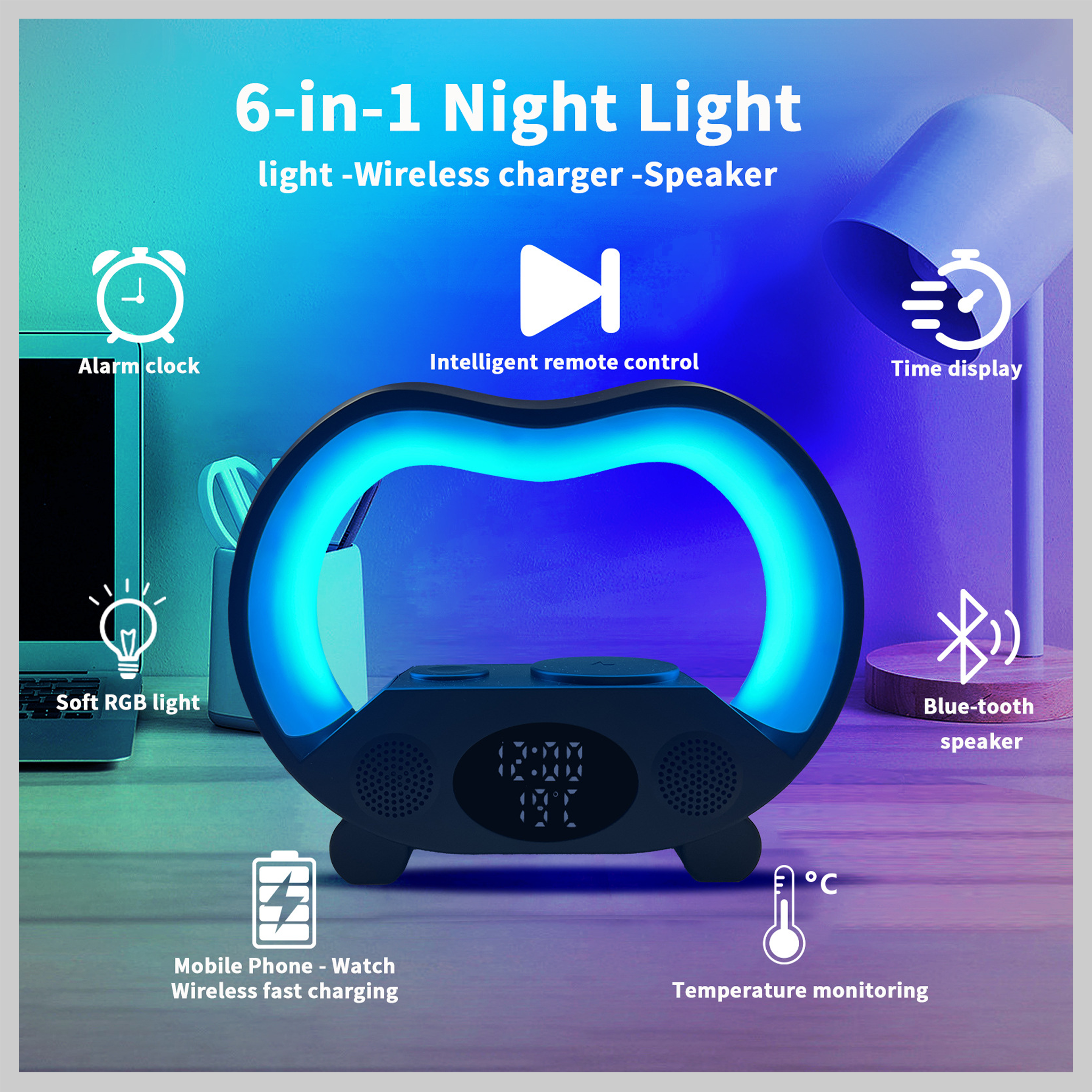 6 In 1 Smart Remote Control Bluetooth Ambience Intelligent LED Table Lamp