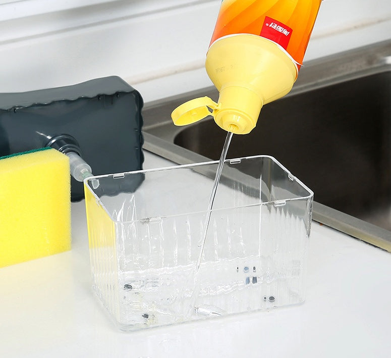 2-in-1 Soap Dispenser Sponge Caddy Push-type Detergent Automatic Dosing Box