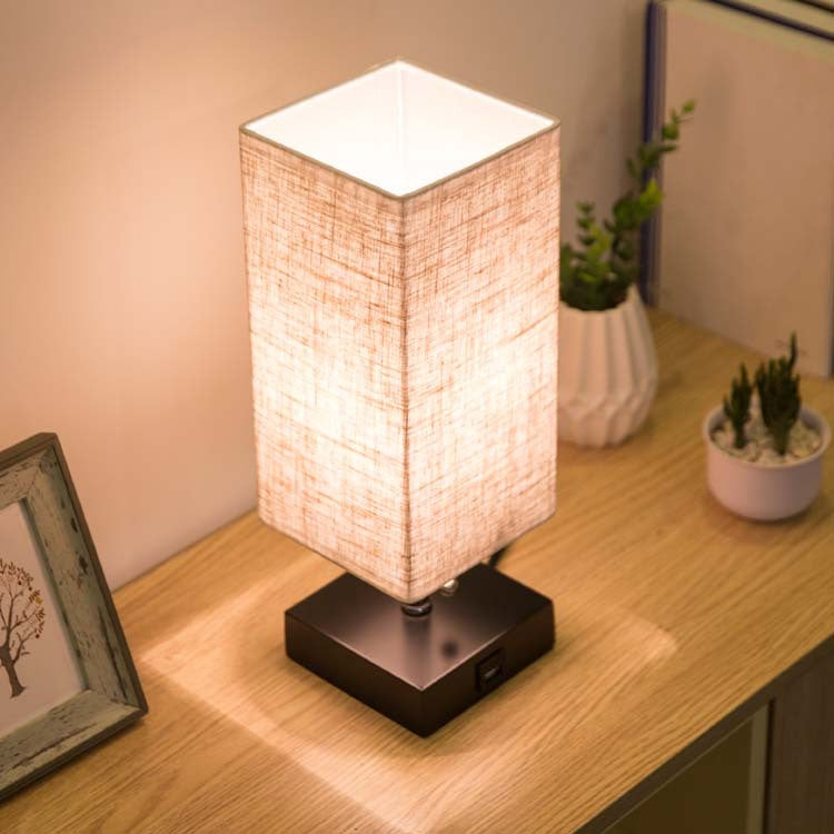 Linen Square Study Bedside Table Lamp
