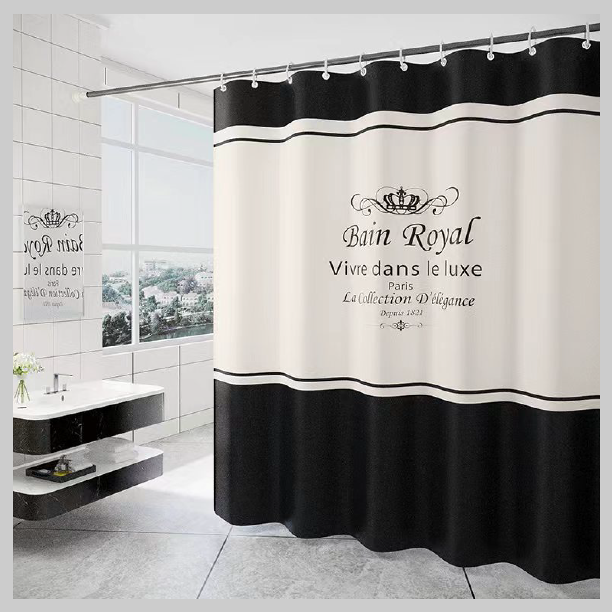 Waterproof Shower Curtain Spring Spun Polyester Shower Curtain