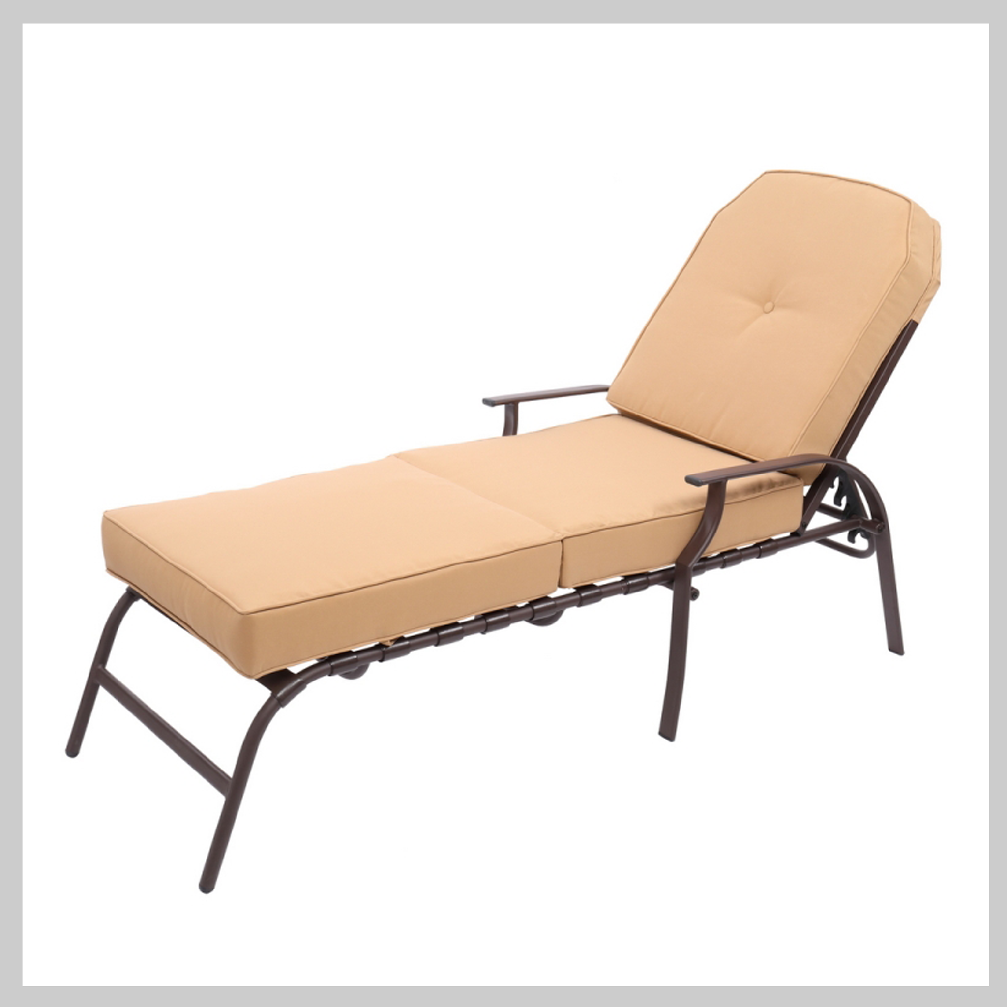 Adjustable Outdoor Steel Patio Chaise Lounge Chair with UV-Resistant Cushions