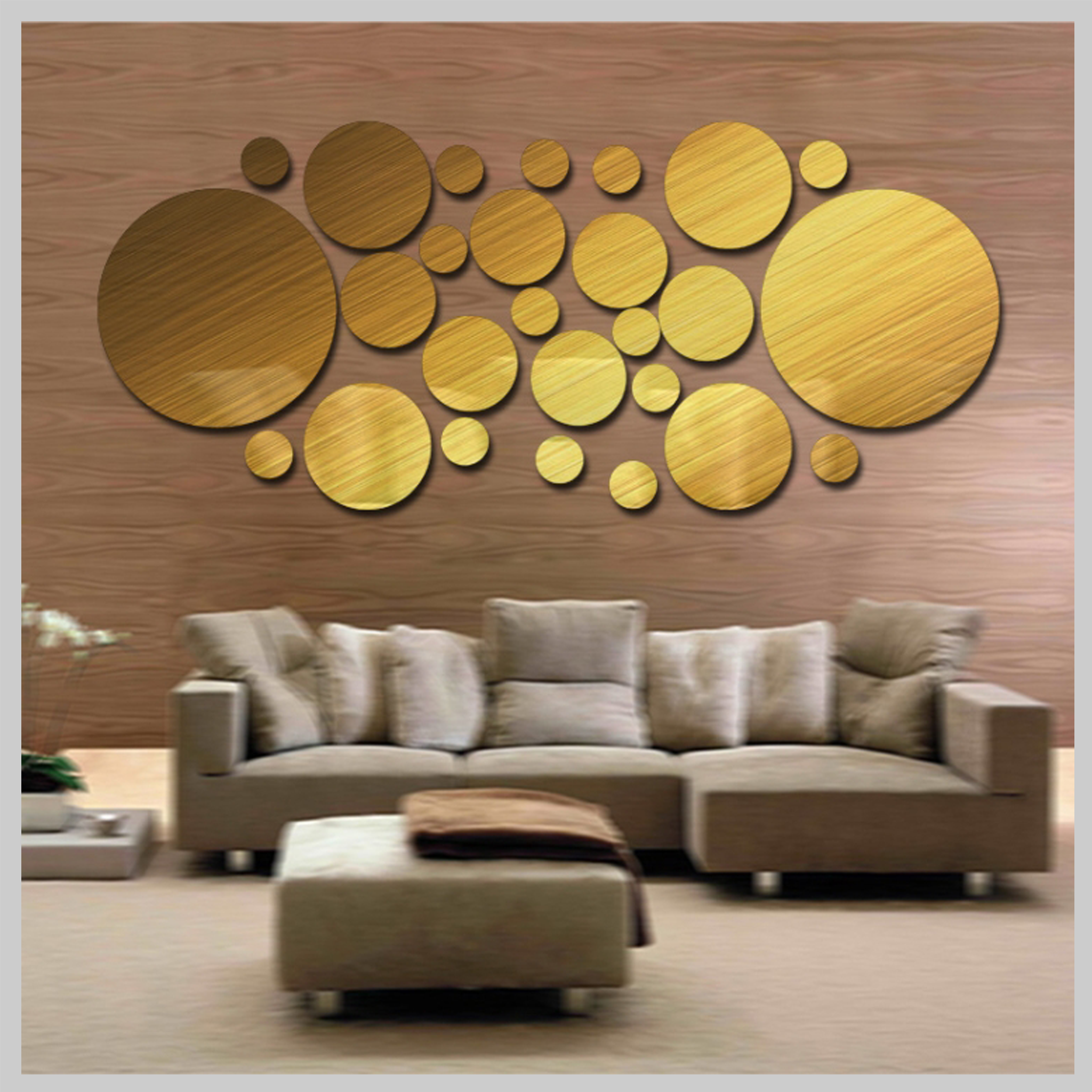 26PCS Bedroom Geometric Round Stereo Acrylic Mirror Wall Sticker (Gold)