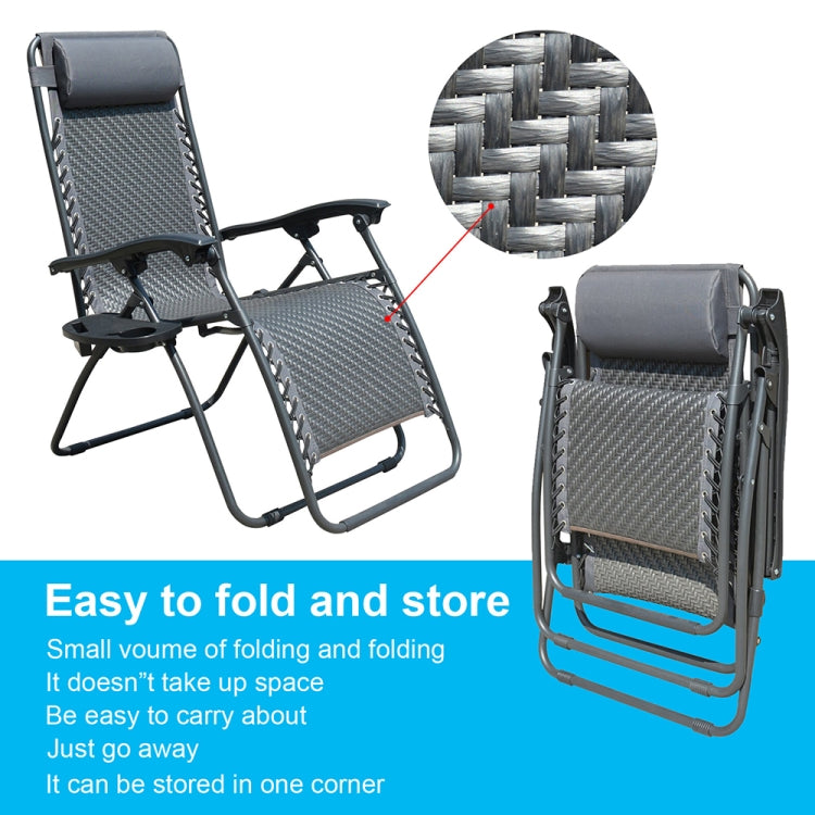 Foldable Outdoor Leisure Latex Rope Woven Recliner with Pillow and Cup Holder Tray