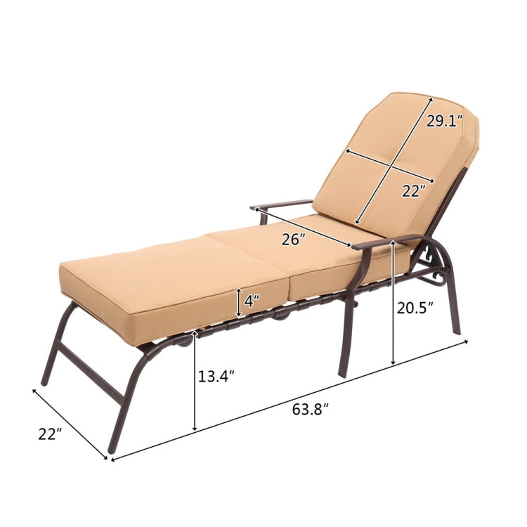 Adjustable Outdoor Steel Patio Chaise Lounge Chair with UV-Resistant Cushions