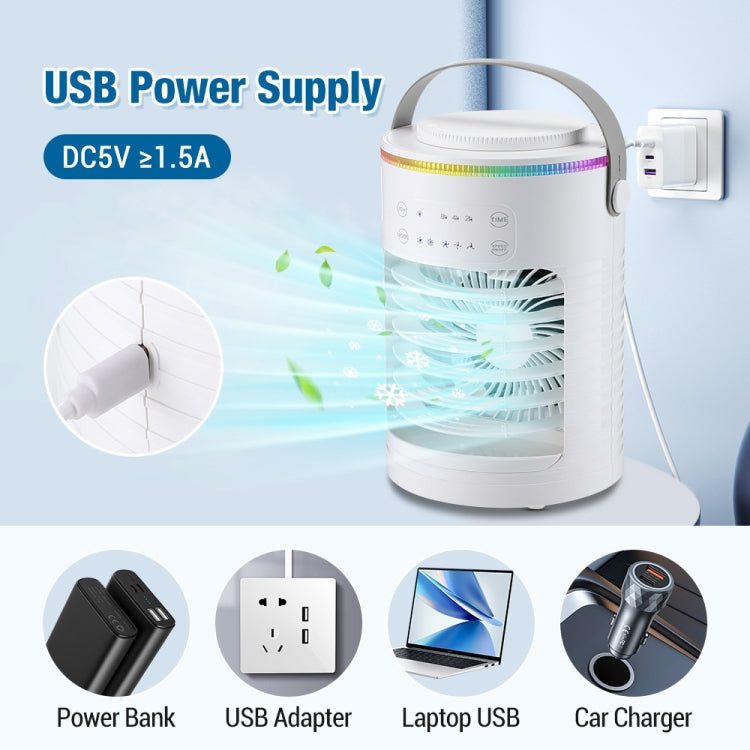 USB Home Timed Desktop RGB Light Adjustable Spray Humidification Cooler Fan - White