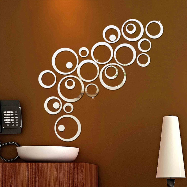 24 PCS 3D DIY Circles Decoration Mirror Wall Stickers (Silver)