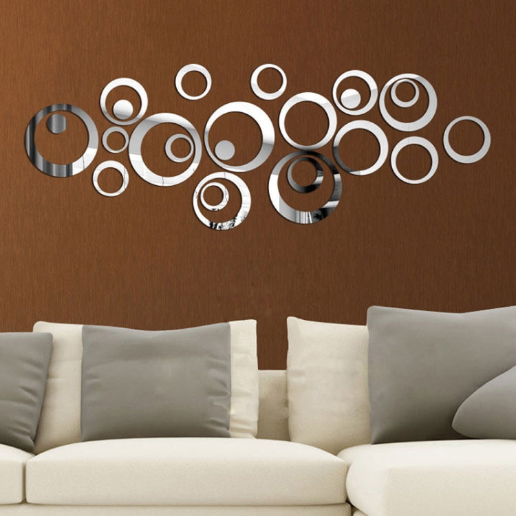 24 PCS 3D DIY Circles Decoration Mirror Wall Stickers (Silver)